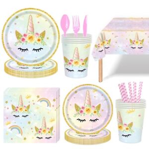 24 guests Hot Stamping Gold Unicorn Children's Party Disposable Tableware Set