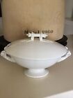Vintage Antique White Ironstone Small Covered Tureen Farmhouse Rope Design Chip
