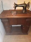 Working Antique SINGER Treadle Sewing Machine in Oak Cabinet w/ Drawers