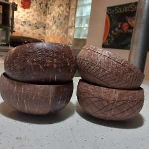 Individual decorated Coconut shell ECO-FRIENDLY 100%  Organic Natural 4 Bowl set