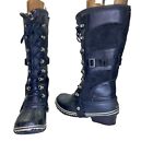 Sorel Conquest Carly tall lace up waterproof Black Leather Women boots Size 8.5