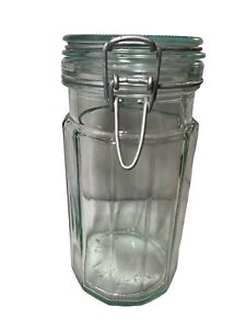 VTG Hermetic Green Tinted Glass Canister Jar Made in Italy 8” Tall
