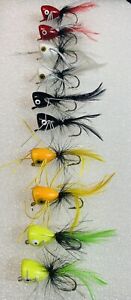 Fly Poppers, 10pcs Topwater Fishing Lures Bass Panfish Popper Flies Bugs Lures