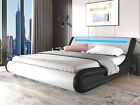 Queen Upholstered Modern Bed Frame with LED Headboard, Black & White