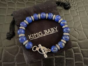 King Baby 9mm Blue Lapis Bracelet With Silver Toggle And 8mm .925 Spacers Rare