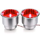 2 Pieces Red Led Stainless Steel Cup Drink Holder With Drain & Led Marine Boat R