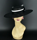 M23156 ( Black/White )Medium Flat Brim Sinamay hat for Kentucky Derby Wedding