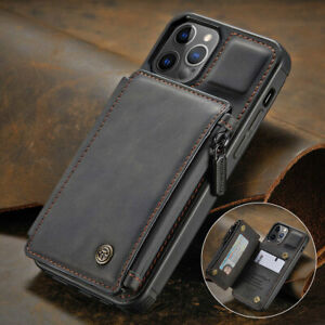 For iPhone 15 14 13 12 11 Pro Max Leather Wallet Card Holder Zipper Case Cover