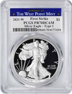 2021-W American Silver Eagle Type 1 PR70DCAM FS PCGS Struck at West Point Label