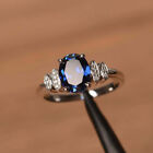 1.50Ct Lab Created Oval Blue Sapphire Engagement Ring 14K White Gold Finish