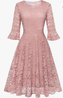 Women's XL Pink Floral Lace Knee-Length Formal Bridesmaid Swing Party Dress