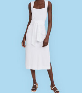 Vince Womems Summer White Pima Cotton Sleeveless Square Neck Midi Dress XS 0 2