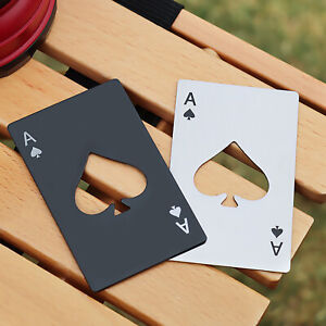 2Pcs Personalised Drink Beer Bottle Opener Black+Silver Playing Card Spades A