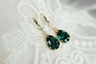 3Ct Pear Cut Lab Created Emerald Drop Dangle Earring 14K Yellow Gold Plated