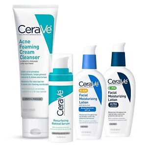 CeraVe Acne Skin Care Set | Face Wash l Peroxide, Retinol Serum, AM + PM
