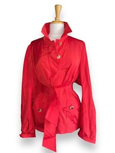 Vtg ESCADA Rain Jacket Belted Button Up Fire Red size 38 US 8 M/L