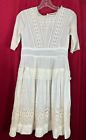 Antique Edwardian White eyelet summer dress 3/4 Length or Poss Teenage Sz