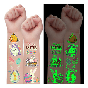 132 PCS (12 Sheets) Luminous Easter Temporary Tattoos for Kids Basket Stuffers,