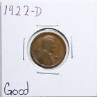 1922-D Lincoln Wheat Cent in Good Condition #1514
