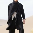Men's Long Sleeve Cotton Linen Outwear Trench Coat Chinese Style Plain Jacket L