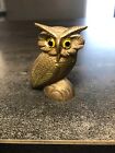 Vintage Brass Owl Figurine with Bright Yellow Eyes