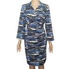 Lafayette 148 Dolly stretch Wrap Dress 14 new york blue abstract pattern