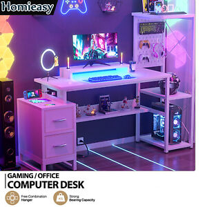 Ergonomic Gaming Desk 53.5'' with LED Lights Large PC Gamer Desk Workstation