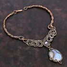 Rainbow Moonstone Jewelry Copper Love Gift Wire Wrapped Chain Necklace 18.0