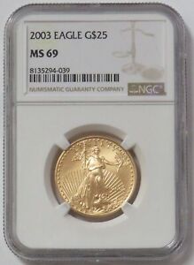 New Listing2003 GOLD $25 AMERICAN EAGLE 1/2 OZ NGC MINT STATE 69