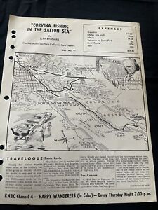 Vtg 1965 SALTON SEA FISHING Travelogue MAP Slim Barnard Ford Corvina Indio Mecca