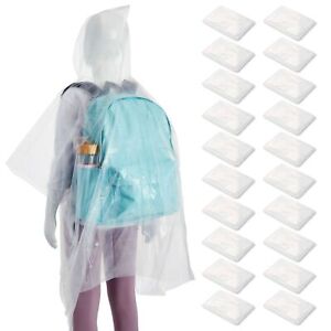 Juvale 20-Pack Disposable Rain Ponchos for Kids - Emergency Raincoats with Hood