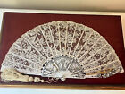 Antique 19th Century Point De Gaze lace mother MOP Pearl silver Hand Fan