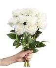 New Listing 10PCS Artificial Roses Silk Realistic Flowers Fake Single Stem Blooming Ivory