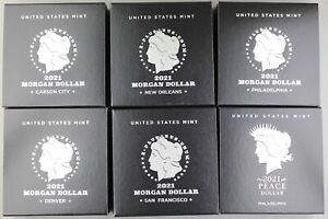 2021 Morgan (CC S D O P) & Peace Silver Dollar BOX & COA Only (NO Coins) 6 Boxes
