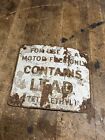 Old Visible Gas Pump Motor Fuel Only Contains Lead Tetraethyl Porcelain Sign USA