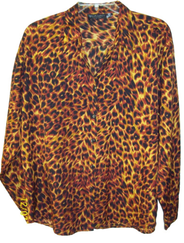 Priamka's Collection Womens Long Sleeve Button Blouse ANIMAL PRINT 3X Chest 50