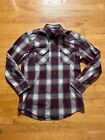 Pendleton Mens Classic Fit Frontier Shirt Maroon Large Plaid Snaps Small Western