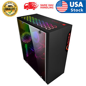 USA BLACK USB3.0 Steel/ Tempered Glass ATX Mid Tower Gaming Computer PC case
