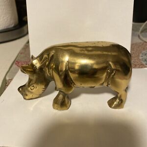 Vintage Solid Heavy Brass Rhinoceros Figurine