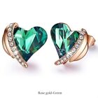 Women Rose Gold Tone Green Crystal Zircon Love Heart Stud Earrings Party Gifts