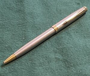 Vintage Parker Sonnet Stainless Steel Gold Twist Ballpoint Pen France Works