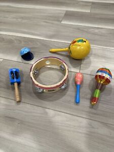 Assortment Of Musical Instruments Lot Of 6 Tambourine Maracas & Shakers