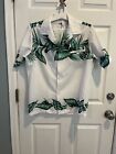 Men’s Vintage Resort Line Hawaii White & Green Hibiscus Hawaiian Shirt M Medium