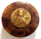 ANCIENT POCKET BOX RELIQUARY w HAIR RELIC TO SAINT THERESE OF INFANT JESUS