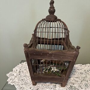 Antique old victorian wood and metal bird cage dome style