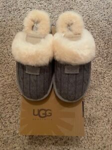 UGG Australia 1865 Cozy Knit Slippers - Gray Cable Knit Shearling Women’s Size 7