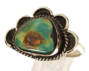 Vintage Old Pawn Navajo Royston Turquoise Sterling Silver Ring Size 8