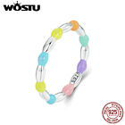 WOSTU Real 925 Sterling Silver Rainbow Beads Wedding Rings Women Gifts Jewelry