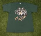 Vintage 90's Human-I-Tees Wolf Forest Nature Wildlife T-Shirt Men's Sz XXL Green