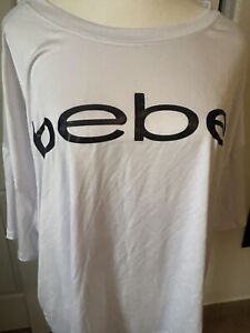 Bebe Sport T-Shirt Women 2X White Logo Spell Out Sheer